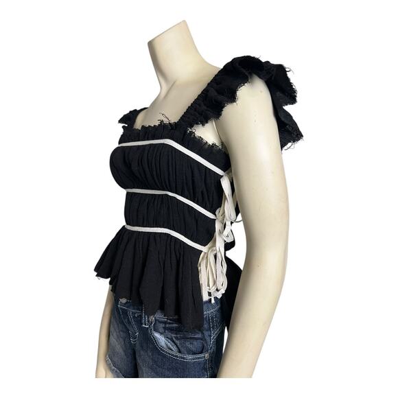 Sky to Moon Flutter Sleeve Smocked Babydoll Top Black Women's Size S Summer Cute - Picture 4 of 11